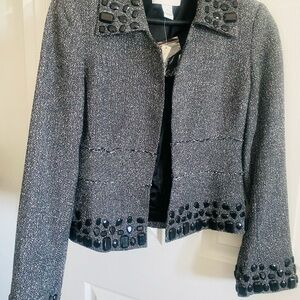 NWT White House Black Market Gray Tweed Blazer with Black Trim